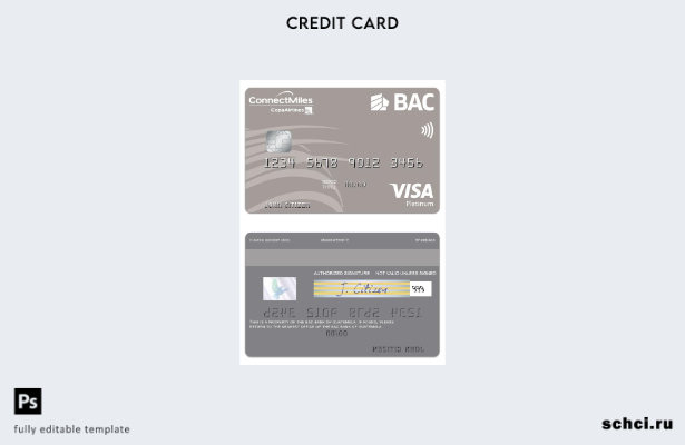 скачать в цифровом формате шаблон карты Visa Platinum Гватемалы BAC Bank